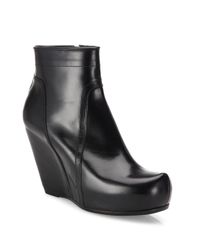 Rick Owens | Black Classic Leather Wedge Platform Booties | Lyst
