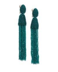 Oscar de la Renta | Green Long Beaded Tassel Clip-on Earrings | Lyst