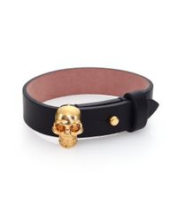 Alexander McQueen | Metallic Skull Keeper Wide Leather Bracelet/goldtone | Lyst