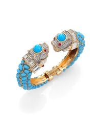 Kenneth Jay Lane | Blue Cabochon & Pave Animal Cuff Bracelet | Lyst