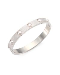 Majorica | Metallic 5mm White Pearl Brushed Bangle Bracelet/silvertone | Lyst