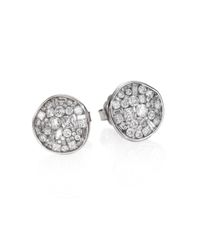 Plevé | Ice Diamond & 18k White Gold Pebble Button Earrings | Lyst