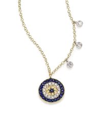 Meira T | Metallic Diamond, Blue Sapphire & 14k Yellow Gold Evil Eye Necklace | Lyst