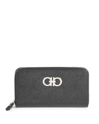 Ferragamo | Black Gancini Icona Zip-around Wallet | Lyst