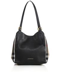 Burberry | Black 'small Canter' House Check & Leather Tote | Lyst