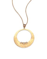 Roberto Coin | Metallic Martellato Diamond & 18k Yellow Gold Open Disc Pendant Necklace | Lyst