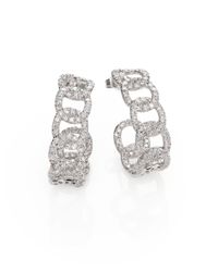 Roberto Coin | Metallic Diamond & 18k White Gold Link J-hoop Earrings | Lyst