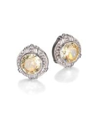 Judith Ripka | Yellow Canary Crystal & Sterling Silver Button Earrings | Lyst