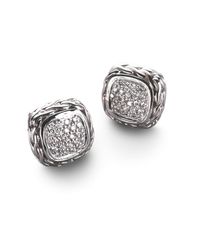 John Hardy | Metallic Classic Chain Diamond & Sterling Silver Small Square Stud Earrings | Lyst