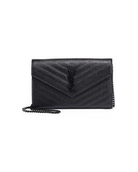 Saint Laurent Black Medium Monogram Matelassé Leather Wallet-on-chain