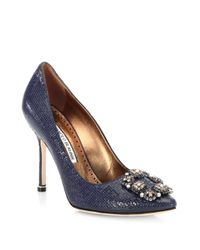 Manolo Blahnik - Blue Hangisi 105 Nappa Embossed Leather Pumps - Lyst