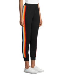 Lea & Viola Black Rainbow Side Striped Cotton Cropped Sweatpants