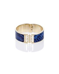 Shanghai Tang - Blue Leather Shou Snake Print Bangle - Lyst