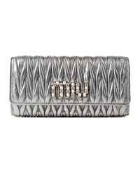 Miu Miu Metallic Matelasse Miu Crystal Continental Wallet