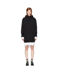 MSGM Black Bejewelled Logo Hoodie Dress