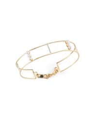 Mateo - Metallic Gold Trio Pearl And Diamond Line Cuff - Lyst