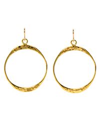 Devon Leigh - Metallic Hammered Gold Round Drop Hoop Earrings - Lyst