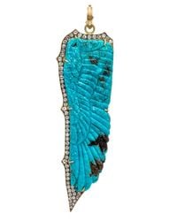 Sylva & Cie - Blue Carved Turquoise And Diamond Feather Pendant - Lyst
