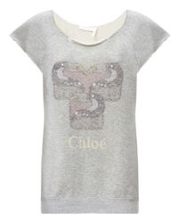Chloé | Gray Cotton Short Sleeved Sweatshirt | Lyst