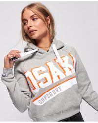 Superdry Gray Osaka Swoosh Sport Crop Hoodie