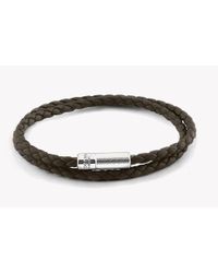 Tateossian - Double Wrap Pop Rigato Bracelet In Dark Brown Leather And Silver Clasp - Lyst