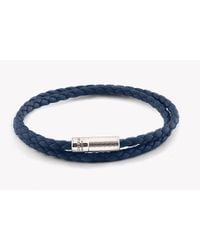 Tateossian - Blue Double Wrap Pop Rigato Bracelet In Navy Leather And Silver Clasp - Lyst