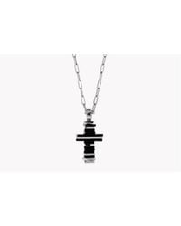 Tateossian - Metallic Silver Rotating Cross Necklace Wtih Onyx - Lyst