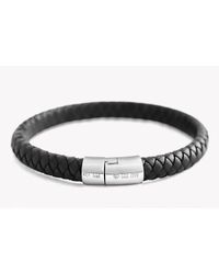 Tateossian - Classic Cobra Bracelet In Black Leather With Silver Clasp for Men - Lyst