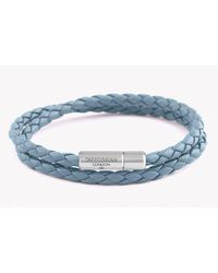 Tateossian | Double Wrap Slim Pop Bracelet In Sky Blue Leather With Silver Clasp for Men | Lyst