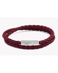 Tateossian - Double Wrap Slim Pop Bracelet In Red Leather With Silver Clasp for Men - Lyst