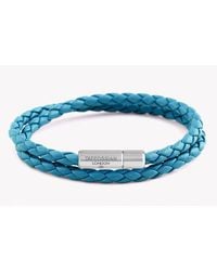 Tateossian | Blue Double Wrap Slim Pop Bracelet In Turquoise Leather With Silver Clasp for Men | Lyst