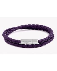 Tateossian | Double Wrap Slim Pop Bracelet Purple Leather With Silver Clasp for Men | Lyst
