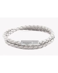 Tateossian - Metallic Double Wrap Slim Pop Bracelet White Leather With Silver Clasp for Men - Lyst