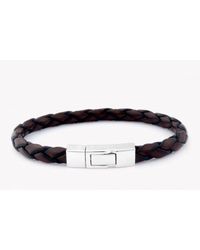 Tateossian - Single Wrap Scoubidou Brown Leather Bracelet With Silver Clasp for Men - Lyst