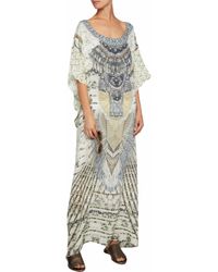 Camilla Multicolor Convertible Crystal-embellished Printed Silk Kaftan Ecru