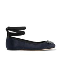 Jimmy Choo Blue Grace Crystal-embellished Satin Ballet Flats