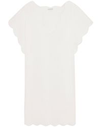 Marysia Swim White Shelter Island Scalloped Crocheted Cotton Tunic
