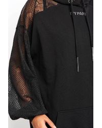 Ivy Park Black Distressed Mesh Sleeve Hoodie Dress