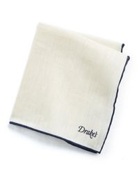 Drake's - Blue Tipped Linen Cashmere Pocket Square for Men - Lyst