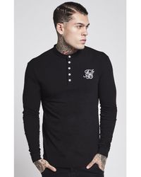 Siksilk Black L/s Jersey Grandad Collar Tee for men
