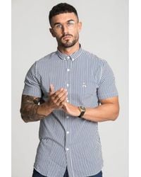 ACES Couture Blue Short Sleeve Pinstripe Shirt for men