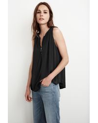 Velvet By Graham & Spencer - Black Asuka Rayon Challis Zip Up Tank - Lyst