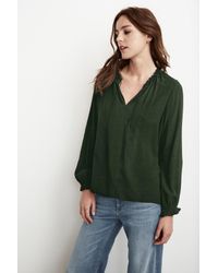 Velvet By Graham & Spencer - Green Samantha Rayon Challis Peasant Tie Top - Lyst
