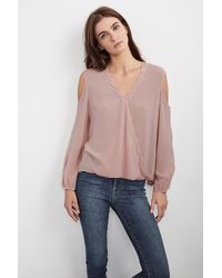 Velvet By Graham & Spencer - Pink Ashia Cold Shoulder Challis Wrap Top - Lyst