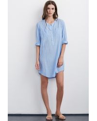 Velvet By Graham & Spencer Blue Doma Chambray Popover Shirt Dress