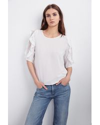 Velvet By Graham & Spencer - White Wrenley Lace Sleeve Challis Top - Lyst