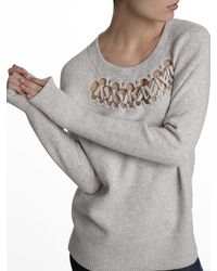 White + Warren - Gray Cashmere Crocheted Ring Crewneck - Lyst