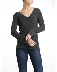 White + Warren - Gray Cashmere Directional Rib V Neck - Lyst