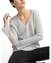 White + Warren - Gray Cashmere Directional Rib V Neck - Lyst