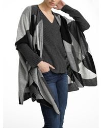 White + Warren - Black Cashmere Fragmented Intarsia Poncho - Lyst